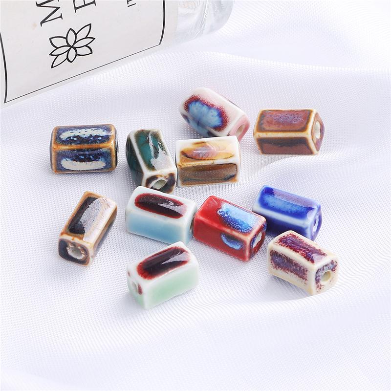 10 шт. 13x8 мм фарфоровые бусины с цветочной глазурью, прямоугольные кубовидные керамические бусины для изготовления ювелирных изделий, сделай сам, подвески, браслет, ожерелье, ремесла