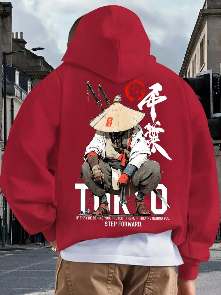 Новая Толстовка с капюшоном для взрослых мужчин, Японский дизайн, Принт, Искусство, Повседневная, Флис, Осень, Зима, Теплая, Свободная, Уличная, На каждый день, Для улицы