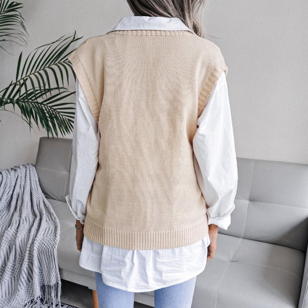 Women V-Neck Casual Loose Knit Sweater Vest