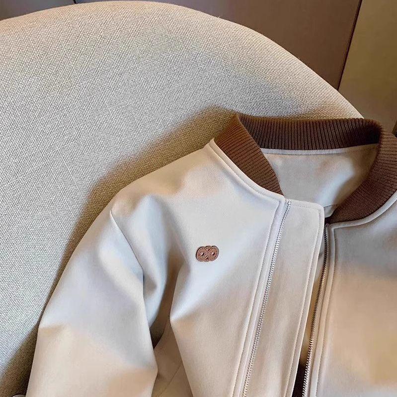 Американская уличная стиль Color Block Бейсбольная куртка - Petite Универсальный Короткий Весенний/Осенний Повседневный Топ