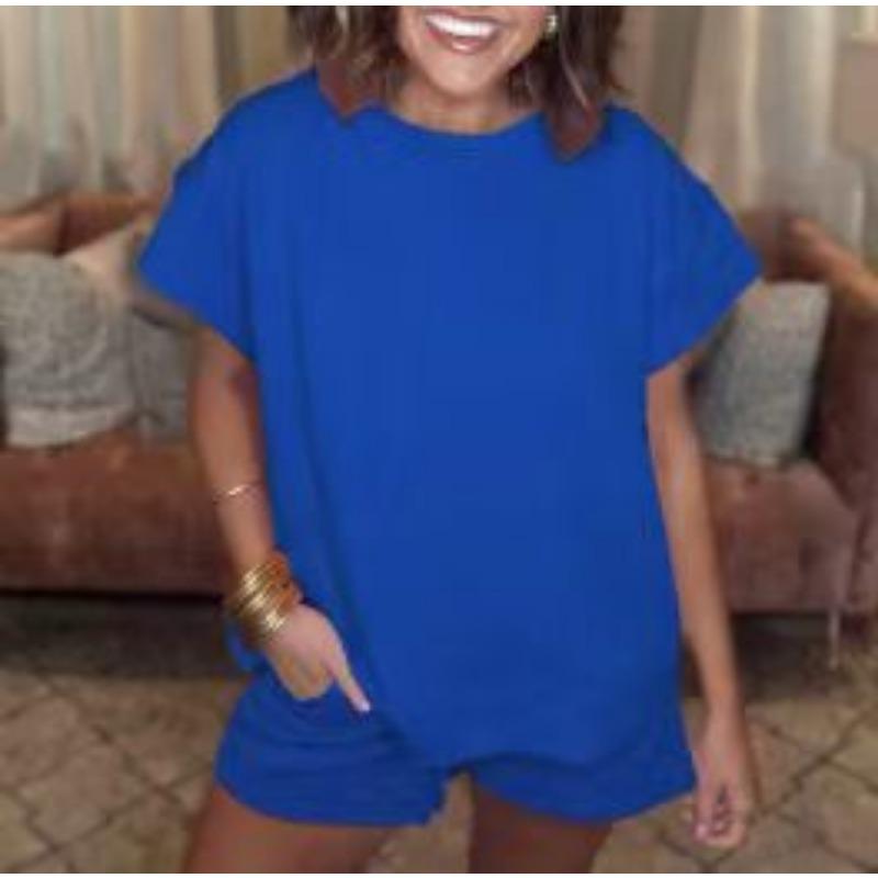 Однотонный топ с круглым вырезом и короткими рукавами для женщин, весна-лето, фактурная ткань, модные шорты, комплект для женщин, костюмы и комплекты для женщин