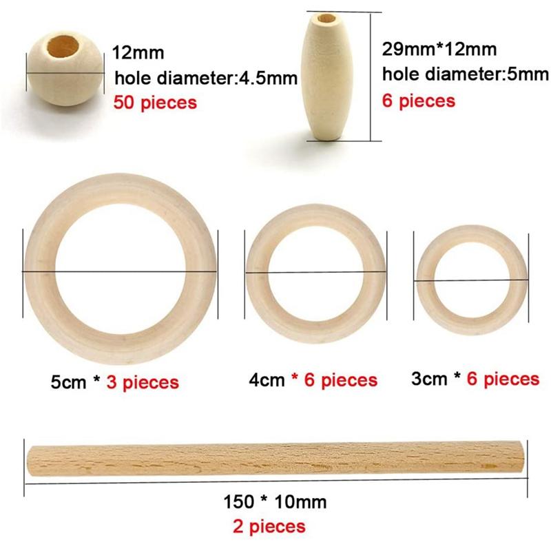 1Set Macrame Cord Cotton Rope With Wood Ring Wooden Beads For Diy Wall Hanging