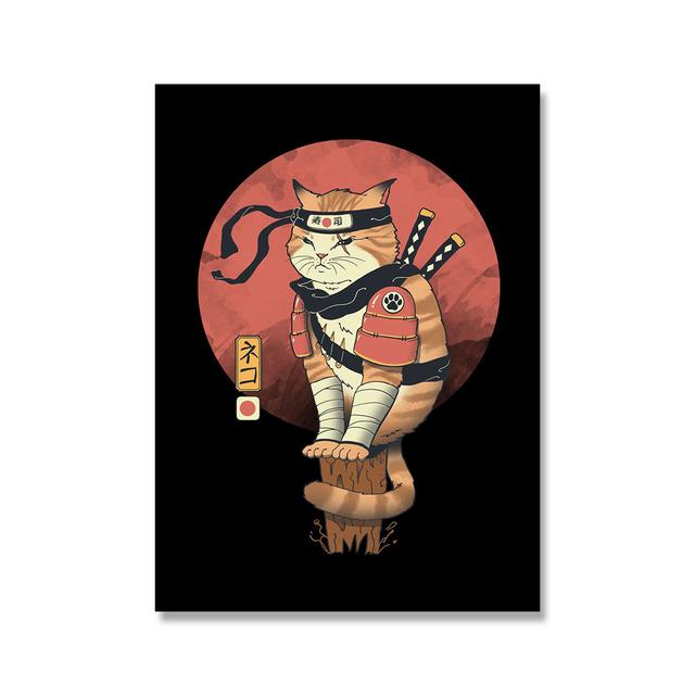 Японский самурайский кот, настенное искусство Неко Рамен, холст, картина, мультяшный постер с животными, фотографии, украшение для дома, ресторана, бара, Куадрос