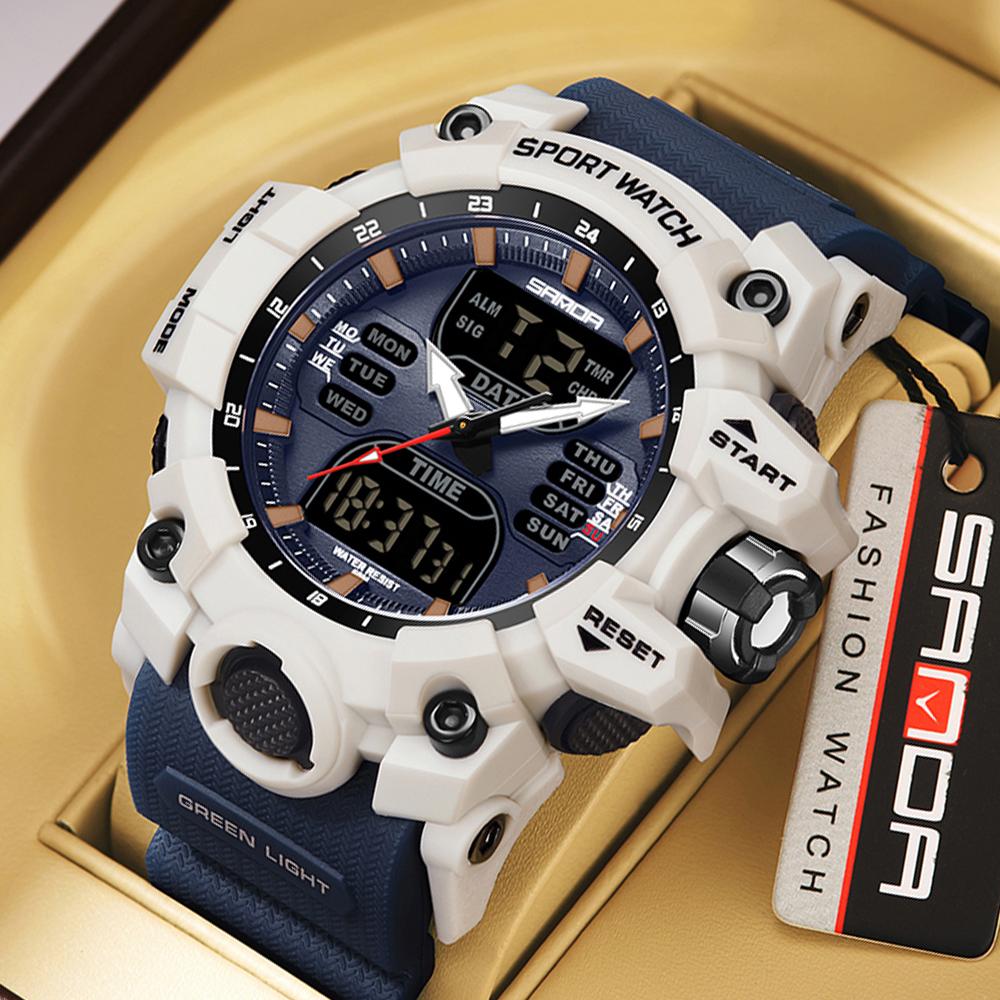 SANDA Спортивные военные мужские часы, роскошные часы с двойным дисплеем, водонепроницаемые кварцевые наручные часы 50 м для мужчин