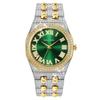 Men's Diamond Quartz Watch Waterproof Iced Out Wristwatch with Roman Numeral Dial, Gold/Silver Bling Hip Hop Watch for Men