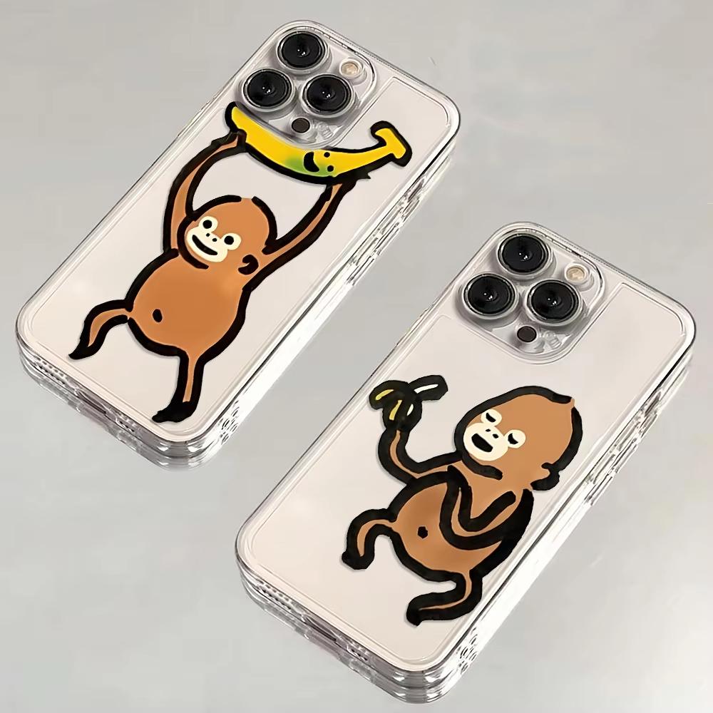 Luxury Funny Cartoon Monkey Pattern Phone Case For iPhone 17 Pro Max 16 15 Pro 14 13 Mini 12 11 17Air 16 Plus Clear Bumper Cover