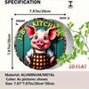 Funny Pig in Overalls Vintage Farmhouse Kitchen Decor D Flat Teal Green Aluminum Sign