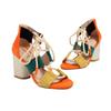 FOREADA Women Ankle Strap Sandals Round Toe Thick High Heels Cross Strap Mixed Colors Sexy Ladies Fashion Shoes Summer Orange 43