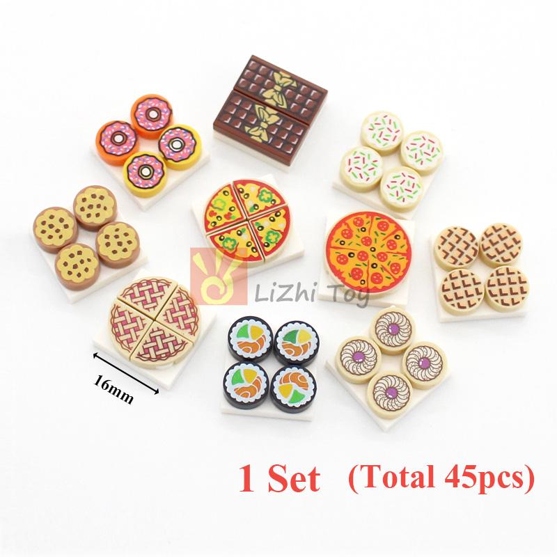 MOC Городские уличные фигурки Вид Печать Еда Десерт Традиционная китайская кухня Строительные блоки Монитор Глаза Кирпичики Напечатанные игрушки