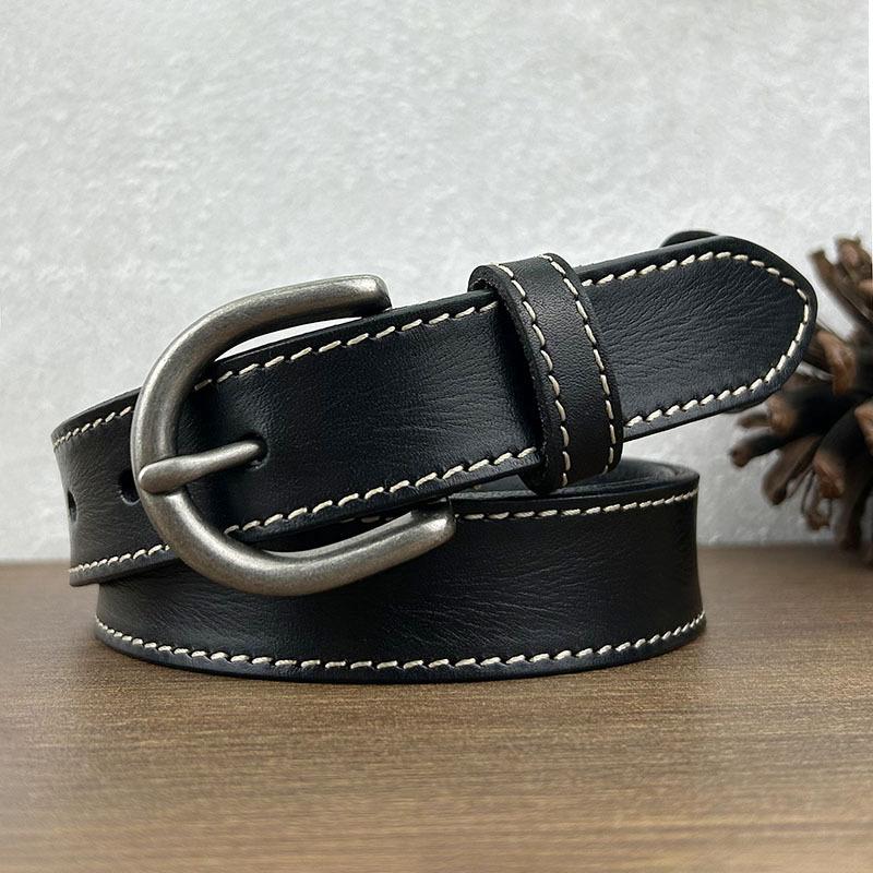 Ремень в стиле ретро для женщин, кожаный, повседневный, с пряжкой, для джинсов, первый слой, простой ремень из воловьей кожи, модный