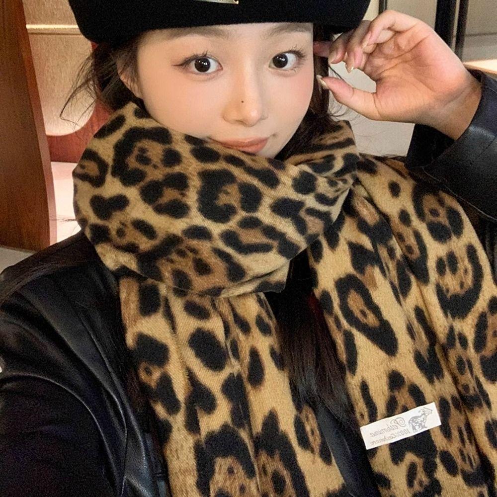 Сладкий Прохладный Шарф с Леопардовым Узором Ретро Шерстяная Шаль Элегантные Шарфы с Кисточками Мужской