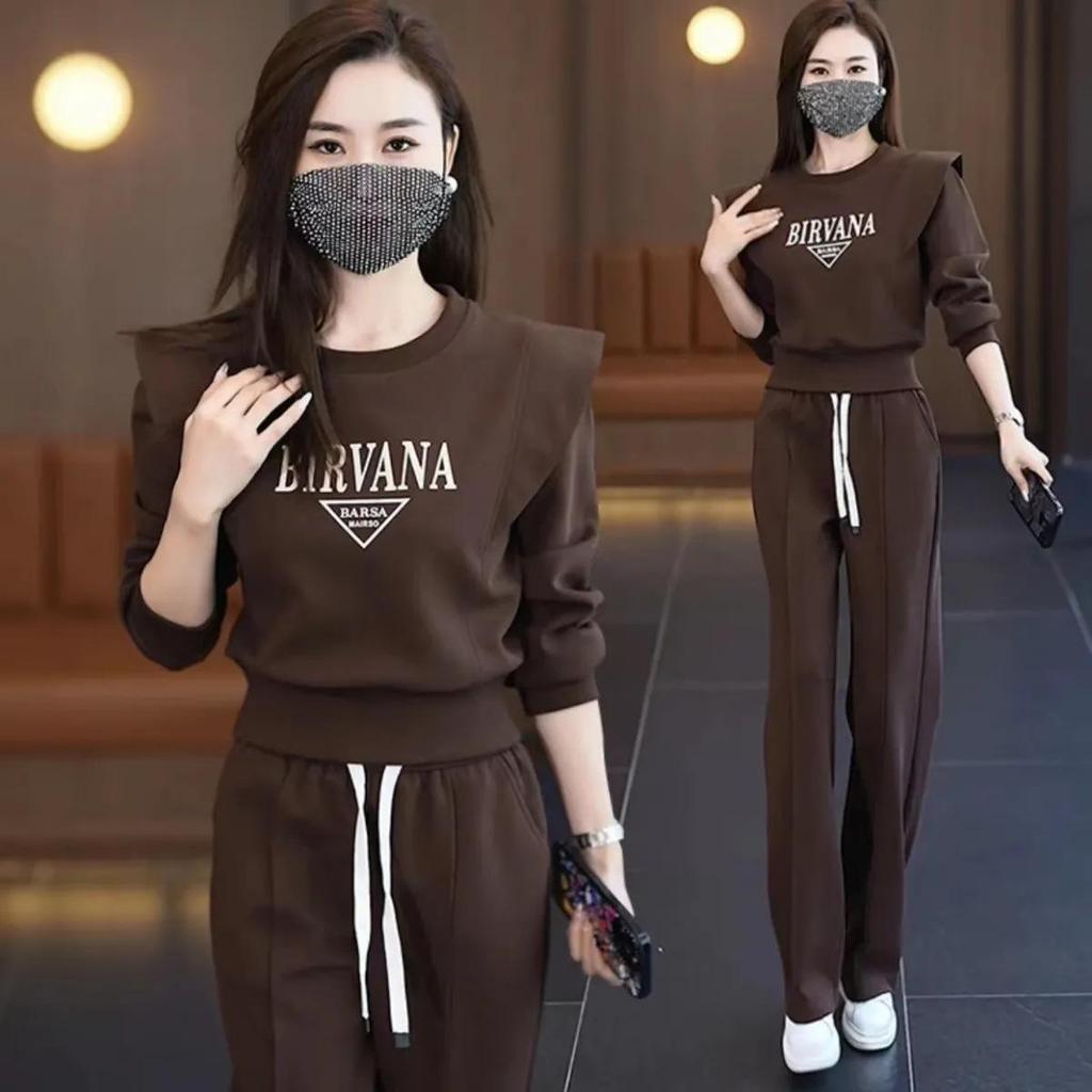 Женский повседневный спортивный костюм — новый весенне-осенний дизайн с рукавами-крылышками и широкими брюками, комплект из двух предметов в стиле знаменитостей