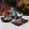 Big Size Stainless Steel Non-stick Small Holes BBQ Grill Tray with Handle Outdoor Camping Vegetable Beef Meat Tray Grill Basket