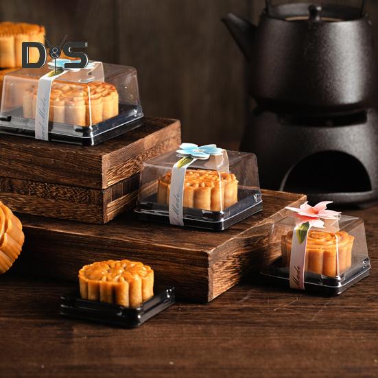 50Pcs 100g Moon Cake Box Square Shaped Multipurpose Plastic Egg Yolk Pastry Box for Festival