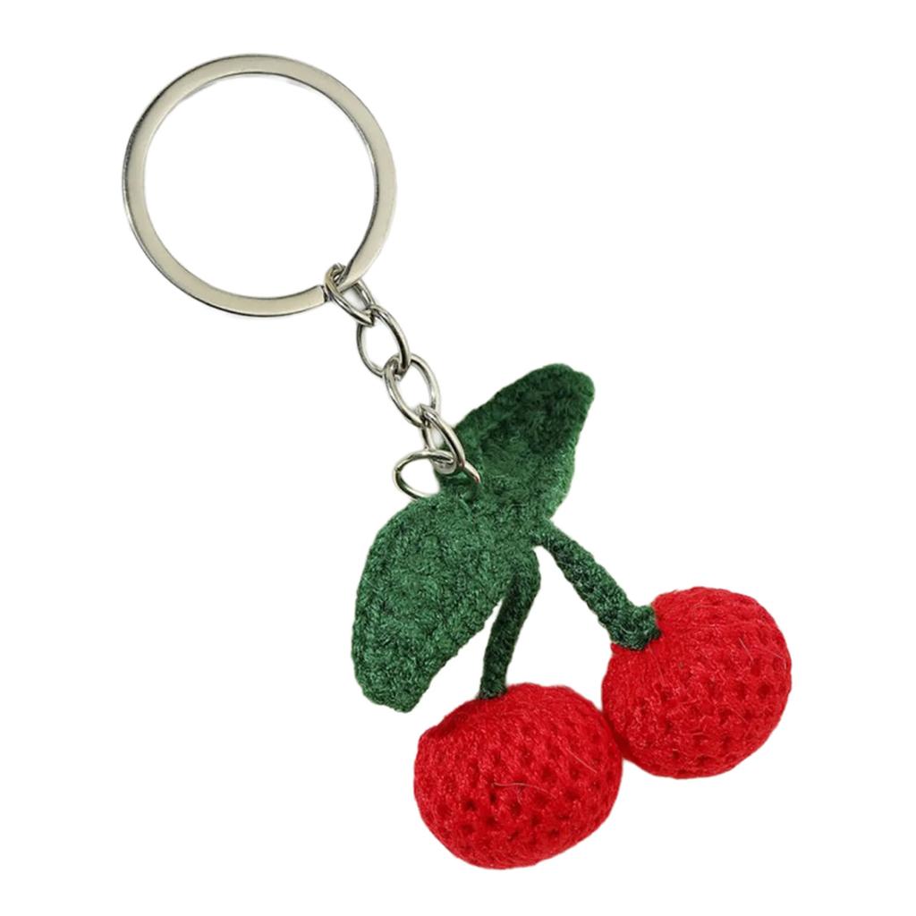 Handmade Cherry Pendant Keychain Heart Charm Keyring Fashionable Fruit Phone Lanyard Ornament Accessory for Backpack Bag