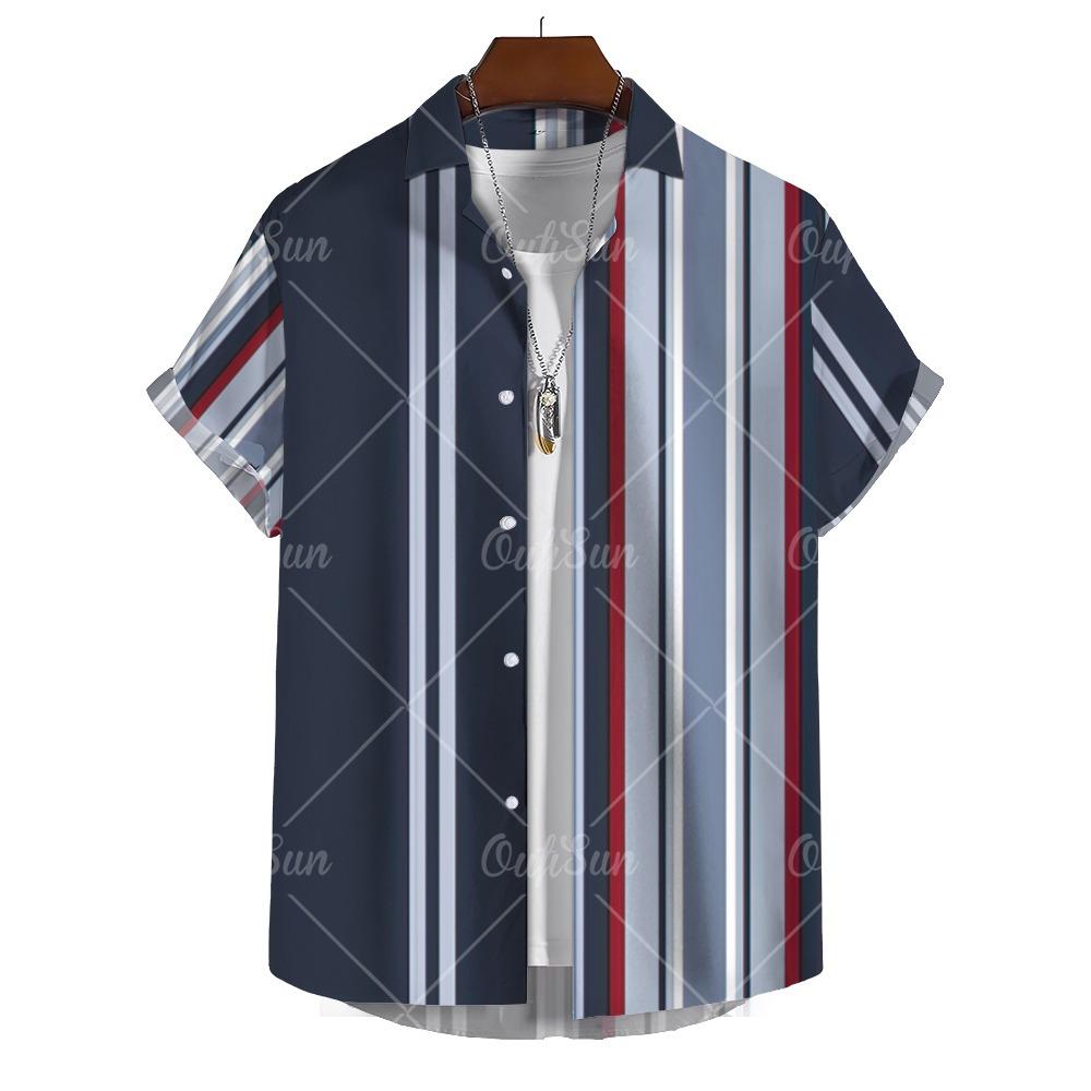 Гавайская мужская рубашка в полоску, мужская рубашка Camisa с коротким рукавом, повседневный топ, свободная футболка, мужская одежда