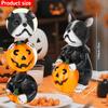 Halloween Resin Decorative Figurine Costume Dog with Pumpkin Lantern Ghost Animal Figurines for Holiday Display Farmhouse Decor