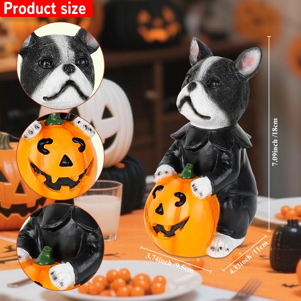 Resin Spooky Mummy Cat Figurine Halloween Decor Holding Pumpkin Sculpture Indoor Home Table Bookshelf Ornament Holiday Display