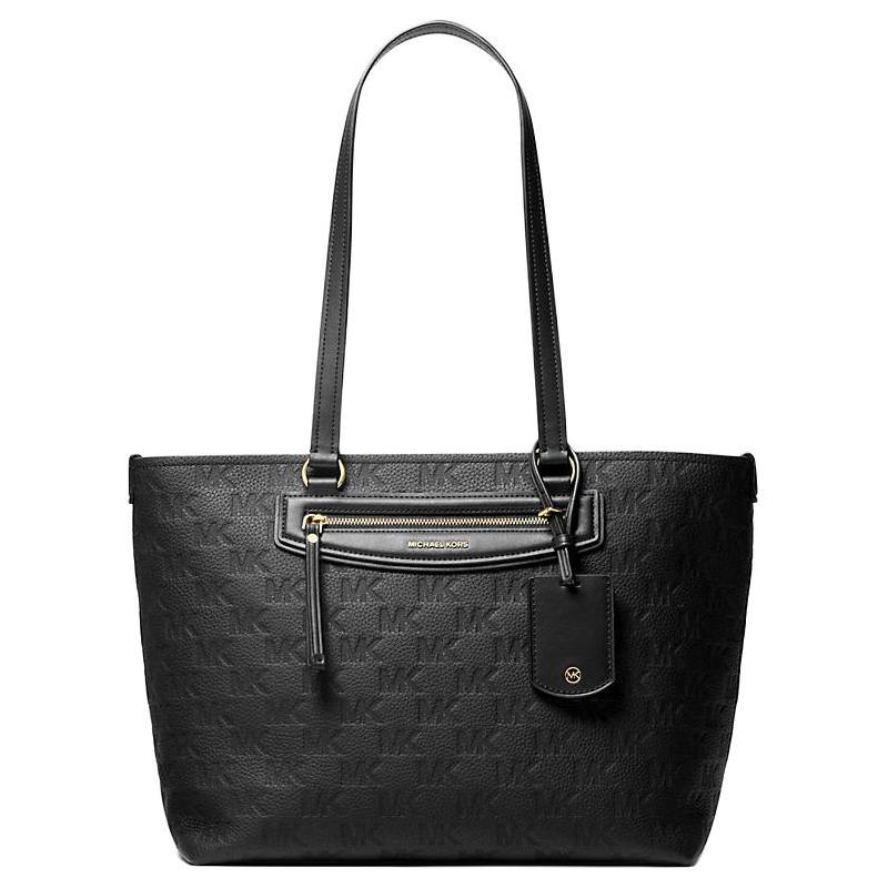 MICHAEL KORS Jet Set Travel Embossed Logo Gold Hardware Calf Leather and Faux Leather Tote Shoulder Bag Medium Women's Black