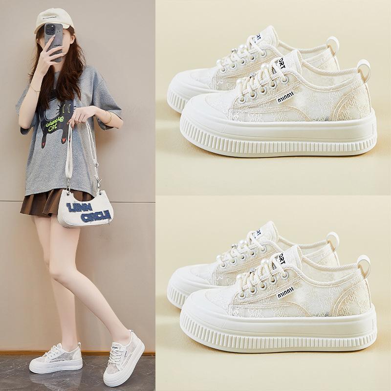 Новые летние белые туфли для студенток с толстой подошвой, усиленной сеткой, дышащие, повседневные, уличные