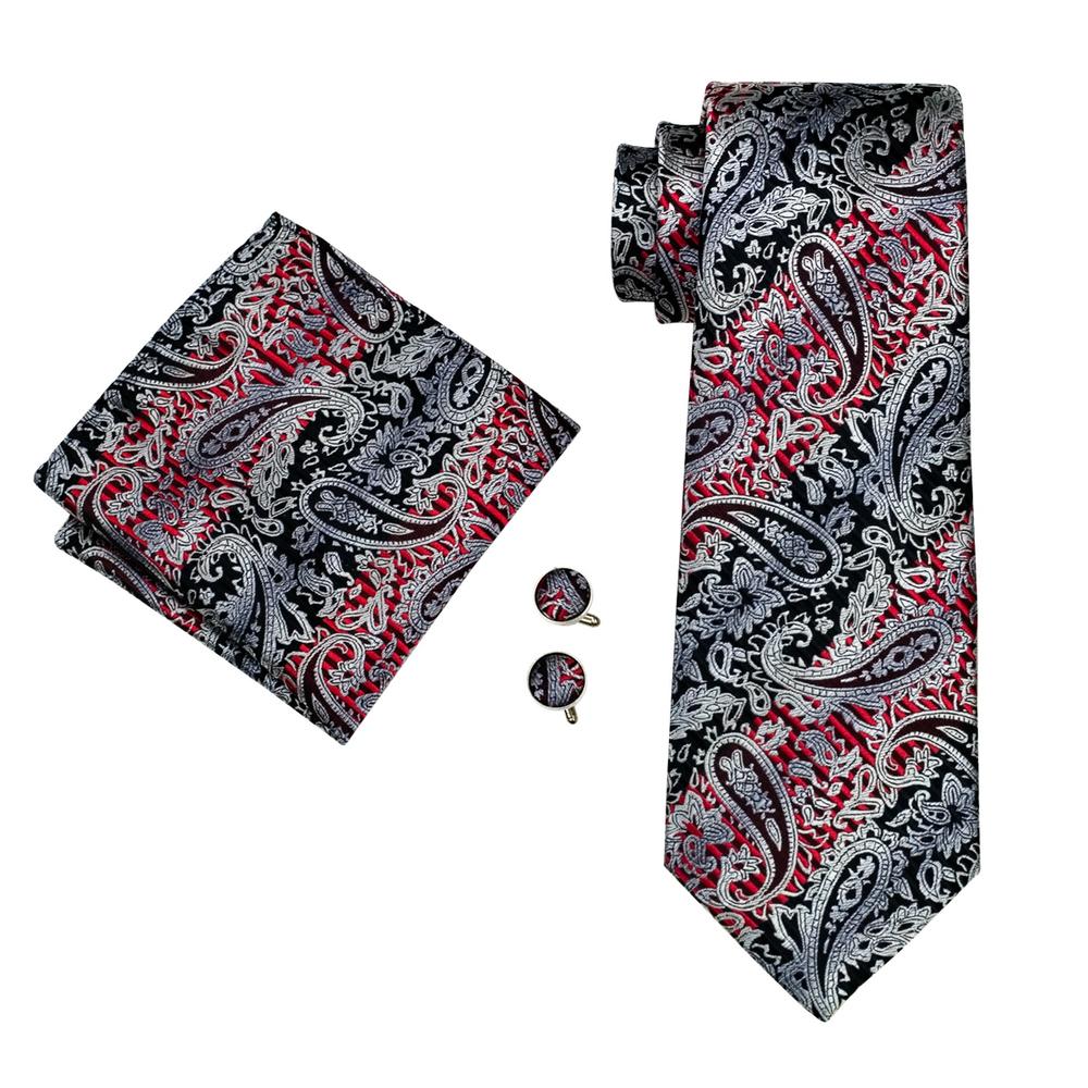 Hi-Tie Мужской галстук с узором пейсли, жаккардовый тканый шелковый галстук, носовой платок, запонки, набор для свадьбы, деловой вечеринки