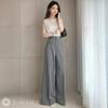 J-Scott Women's Wide-Leg Pants, High-Waisted, Long Legs, Faux Pockets, Center Line, Neat Look, Gray, JS168-GY-S (Limited Stock)