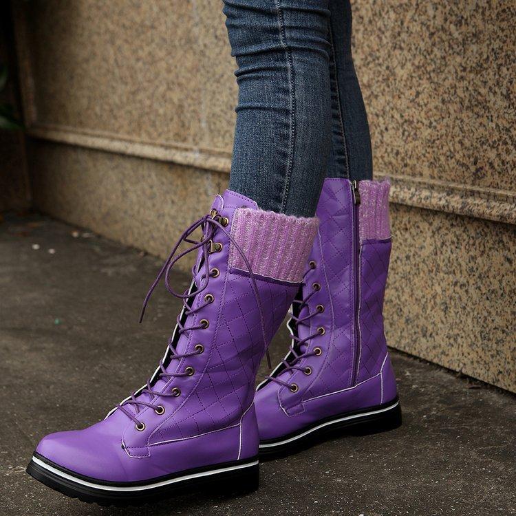 2024 новые однотонные зимние ботинки для женщин, осенне-зимние, средняя труба, плоский каблук, боковая молния, круглый носок, ботинки Martin