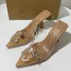 Fashion Summer High Heeled Pointed Women's Sandals Bright Rhinestones PVC Transparent Shallow Mouth Party Slingback Shoes for Ladies