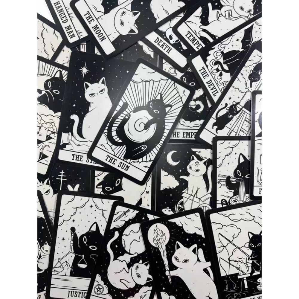 10.3*6cm Kitten Tarot Deck 78 Cute Tarot Cards for Beginners Rider-waite Tarot System Pocket Size Black and White