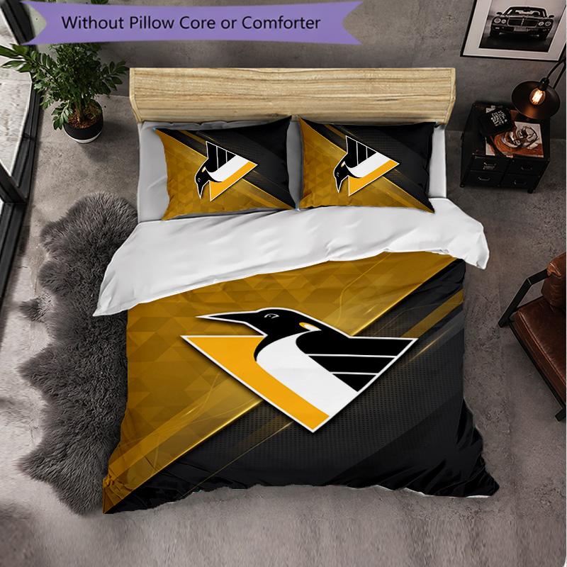 Pittsburgh Penguins Pattern Microfiber 3Pcs Bedding Set Decor Duvet Cover Set For Bedroom Home Use