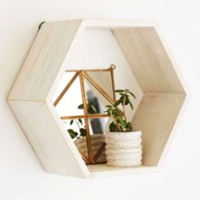 4 blocs de 3 étagères hexagonales en bois