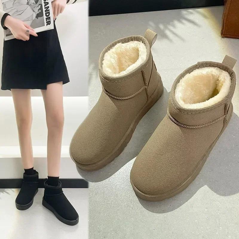 Snow Boots Women's Short Tube Thickened Cotton Shoes Non-slip Winter New Student Women's Shoes Black Boots Platform Shoes