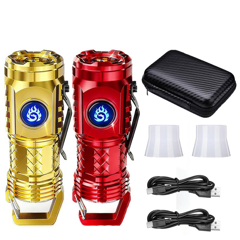 Powerful Mini Handheld Flashlight USB Rechargeable Pocket Torch for Outdoor with 5 Modes Camping Hook Lantern Tent Light