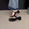 Fashion 2025 New Summer Square Toe Slip On Women Slippers Ladies Elegant Outdoor Street Style Thick Heel Slides