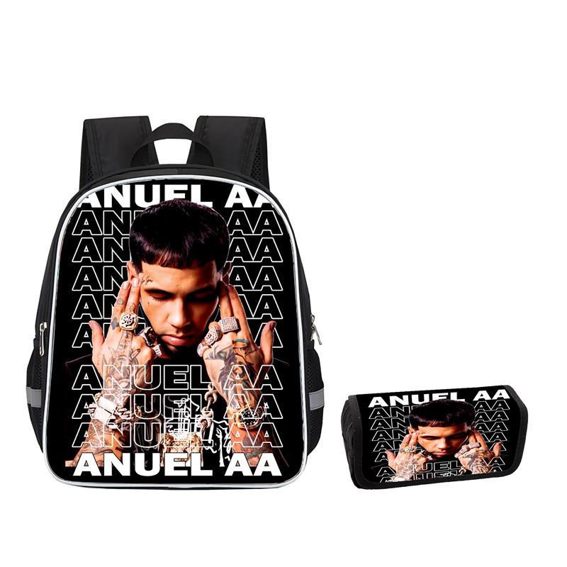 Рюкзак Anuel Aa Мужской и Женский Школьная Сумка Повседневный Большая Вместимость Ящик для Хранения Канцелярских Принадлежностей Тип с Клапаном