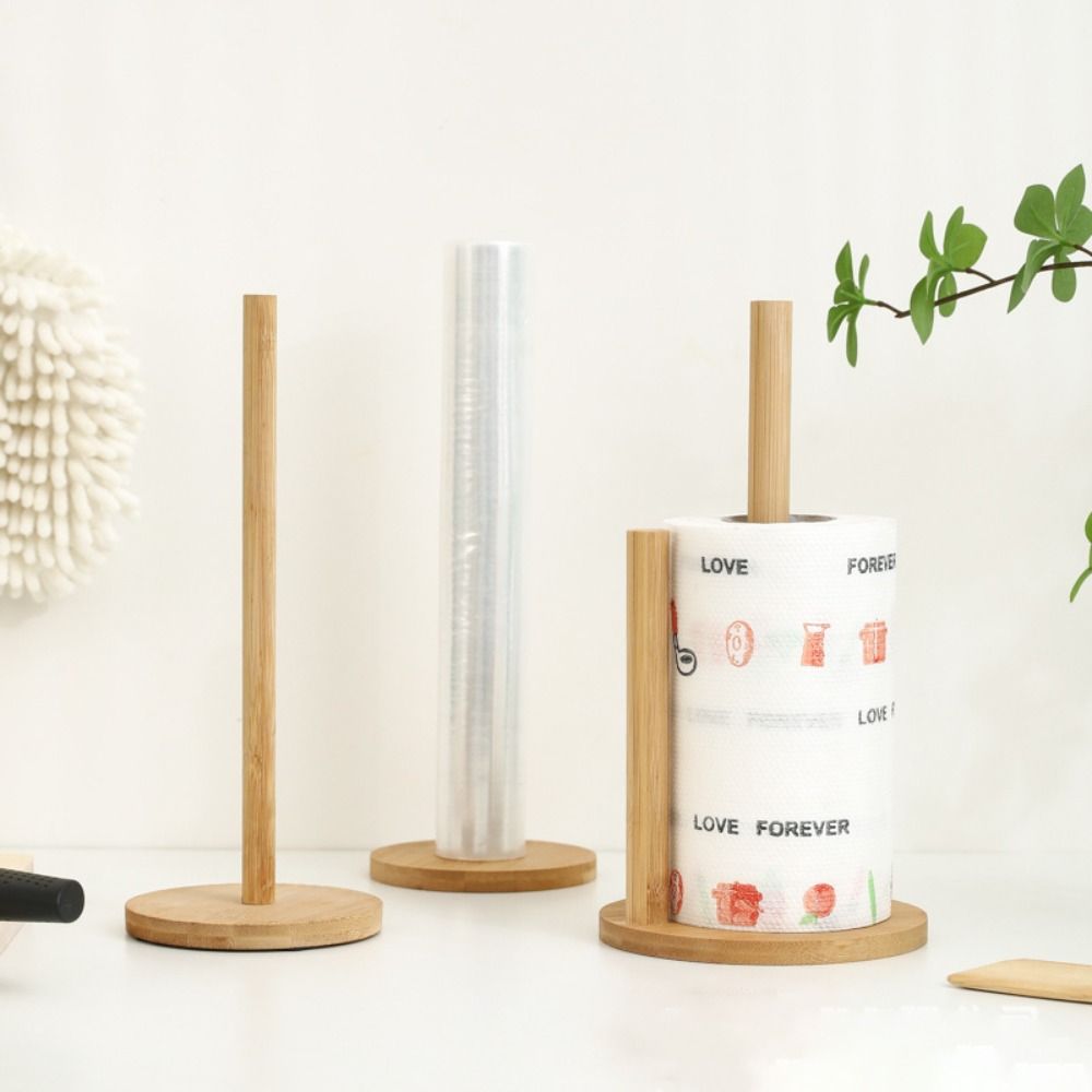 Durable Wooden Paper Towel Holder Anti-Skid Paper Storage Shelf Bathroom