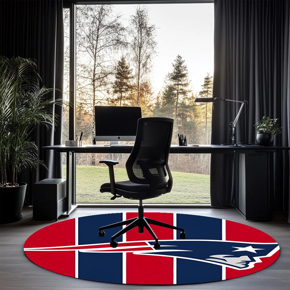 New England Patriots Printed Round Rug Carpet Chair Rug Area Rug Entryway Doormats,for Office Chair Living Room Bedroom Kitchen Room.