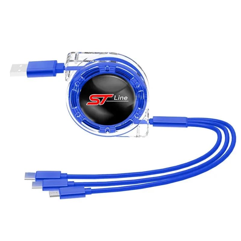 New 2026 Car Sticker Ford New 2025 Hot 3 In 1 Micro USB Type C Charging Cable Multi Charger For Ford ST Line Focus Mustang Fiest