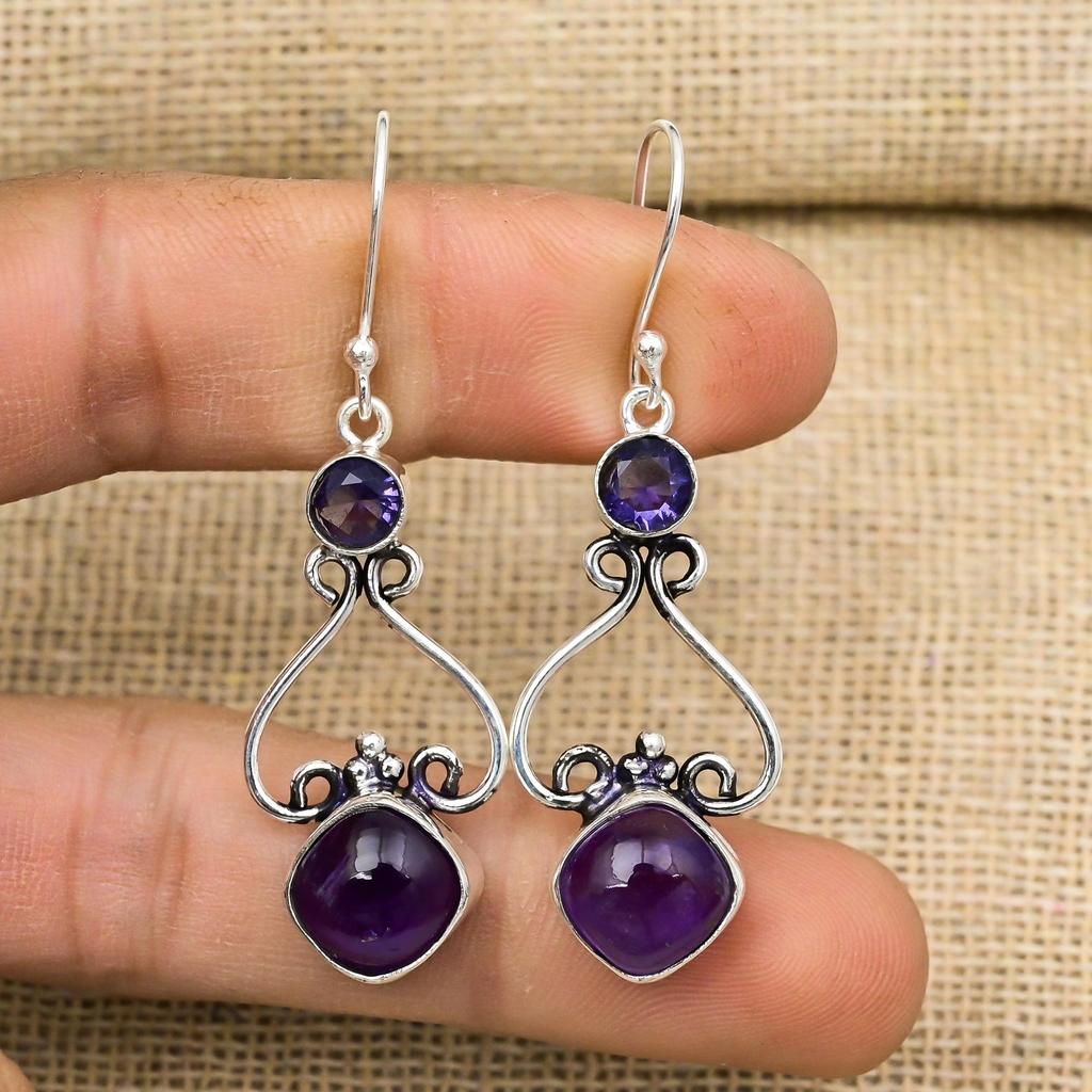 Amethyst Earrings Gemstone Jewelry, 925 Solid Sterling Silver Earrings, Gift For Women Handmade Earrings
