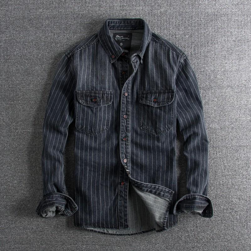 Мужская осенне-зимняя плотная рубашка в британском стиле ретро Do Old в полоску с длинными рукавами