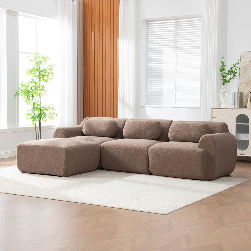 Modular compression sofa made of chenille fabric, filled with 30D high-elastic foam. Easy to move with non-slip bottom, ideal for living room. CAMEL