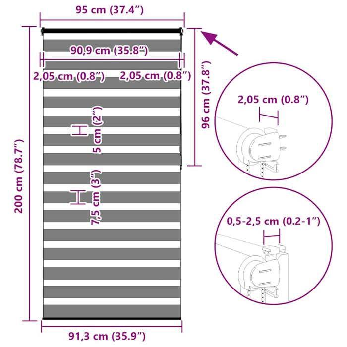 VidaXL Store Zebra Light Grey Fabric Width 90.9 Cm Polyester, Zebra Roller Blind, Zebra Blind for Window, Blind 4014468