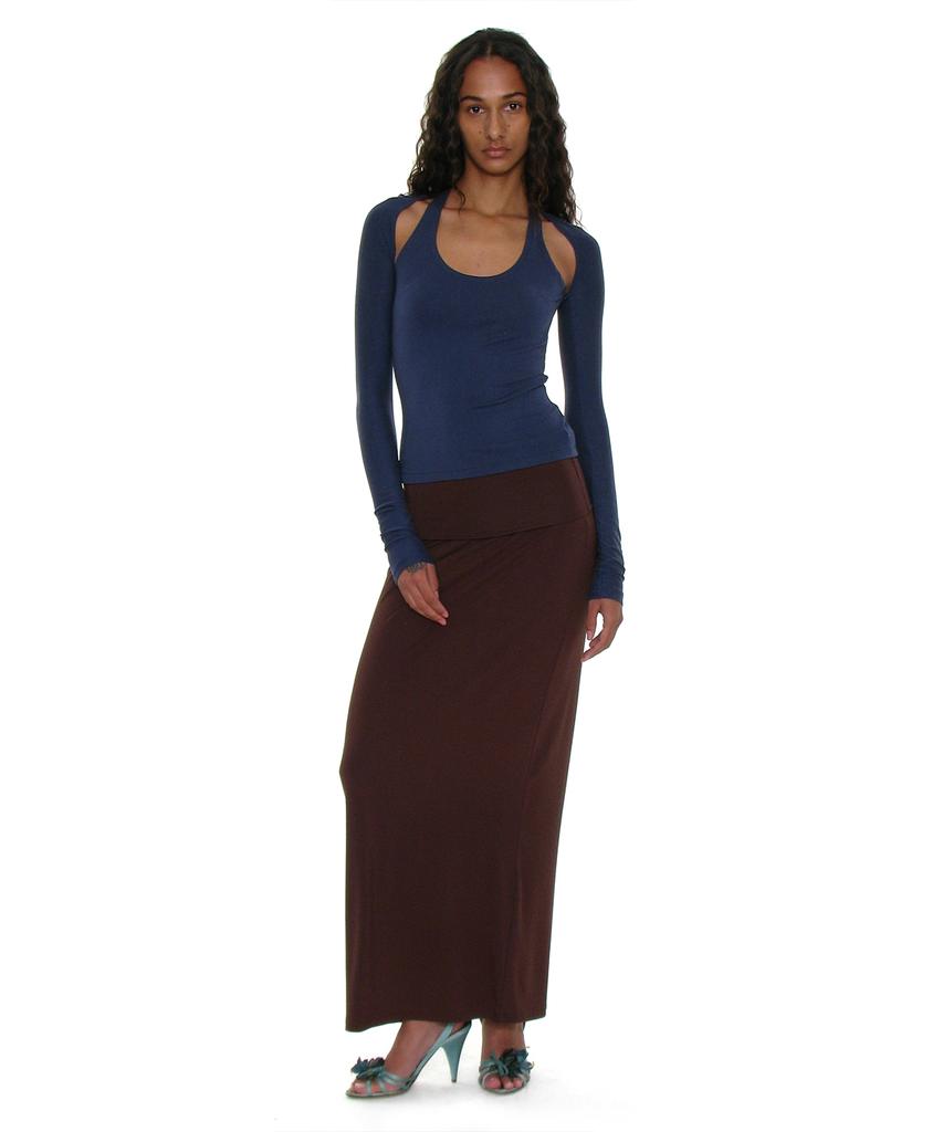Partimento Woman Pwc Folding Waist Jersey Maxi Skirt_Dark Brown