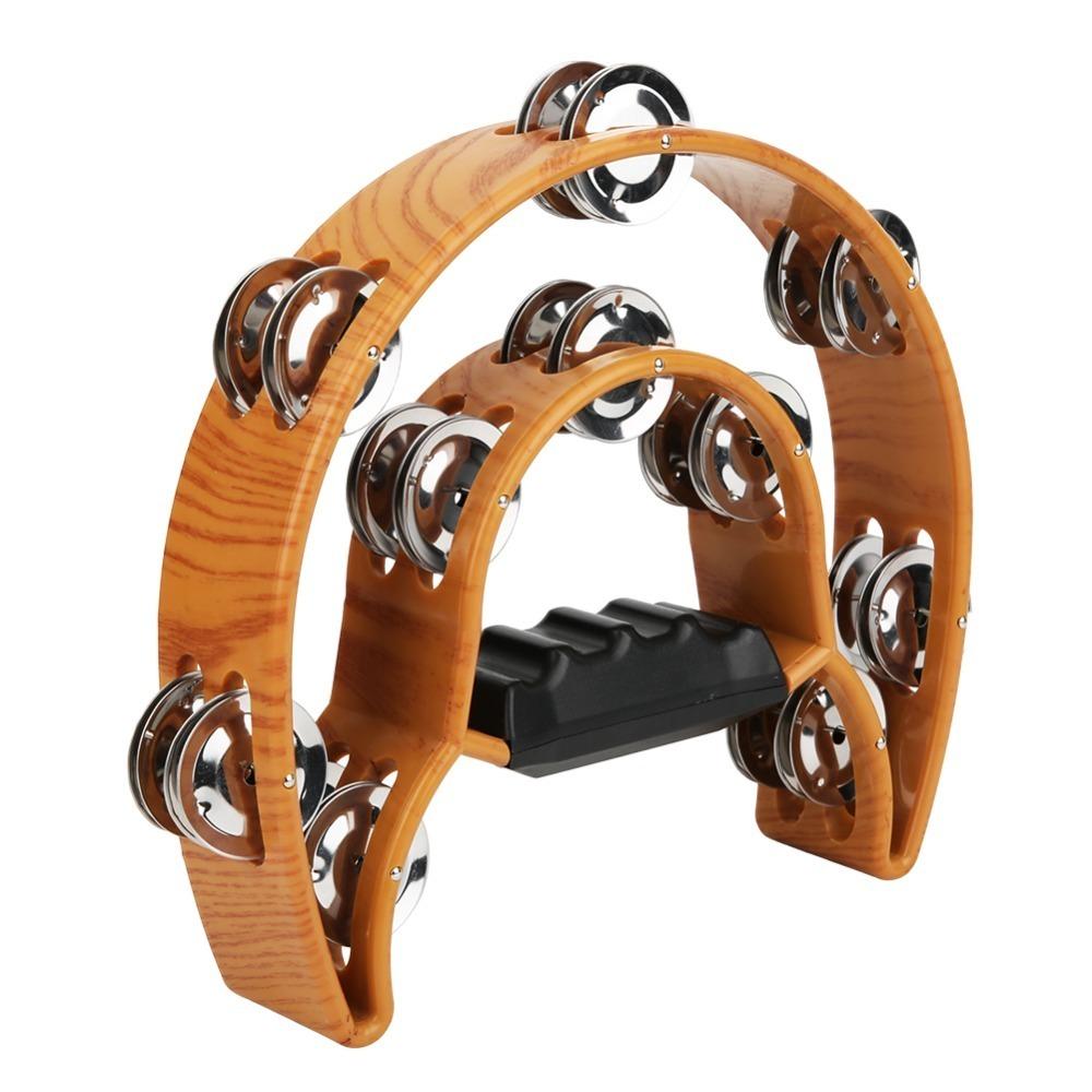Metal+Plastic Double Row Tambourine Wood Color Percussion Instrument Handbell Tambourine  KTV Party