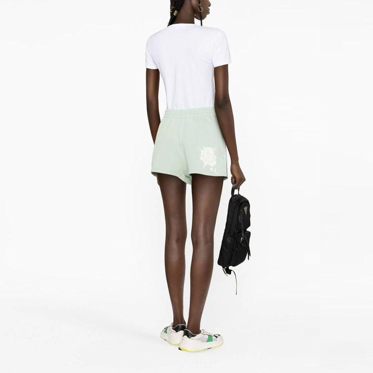 Moncler SS23 Logo Print Elastic Waist Straight Leg Shorts Women shorts Green I10938H00019899TR80B