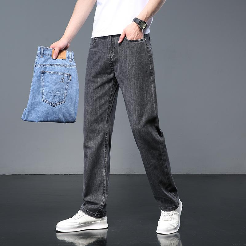 Джинсы мужские летние тонкие дышащие свободные брюки большие прямые брюки корейские модные повседневные деловые брюки