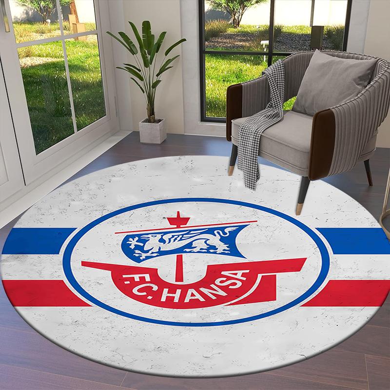 FC Hansa Rostock Round Area Rug,Carpet Rug for Living Room Bedroom Sofa Playroom Decor,Non-slip Floor Mat