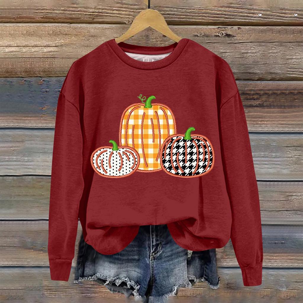 Женская мода Хэллоуин с длинным рукавом с принтом Свободная толстовка с круглым вырезом Топ