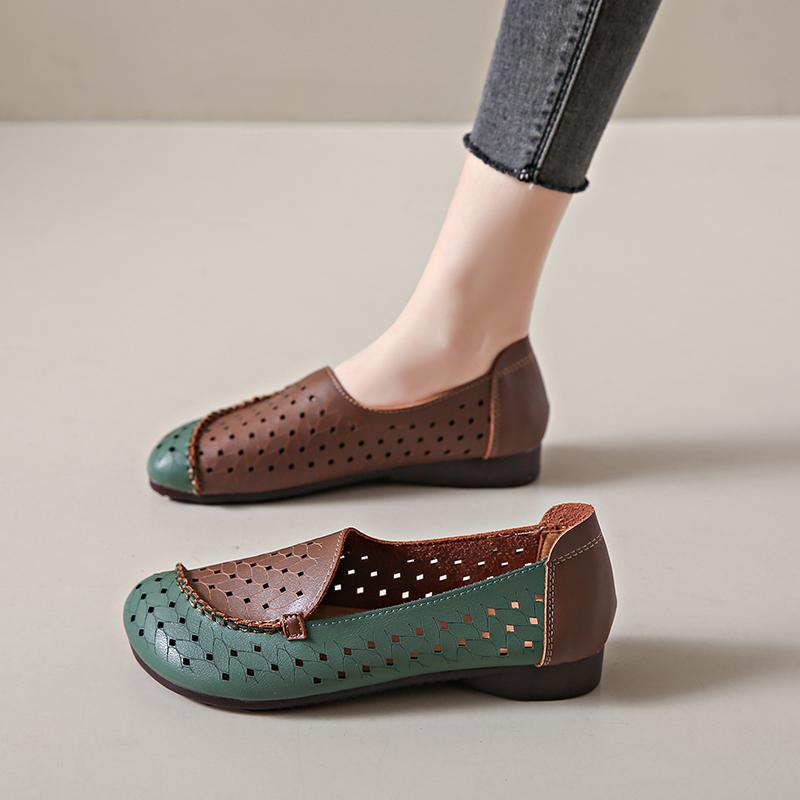 Модные мягкие женские перфорированные дышащие лоферы 2024 весна-лето из мягкой кожи, ортопедические дизайнерские туфли на плоской подошве с низким верхом, zapatillas