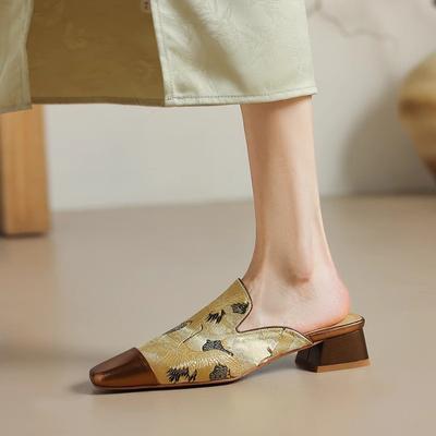 Новые тапочки-полушапки в китайском стиле с вышивкой на толстом каблуке, с высоким каблуком, подходящего цвета, классные тапочки Muller с юбкой
